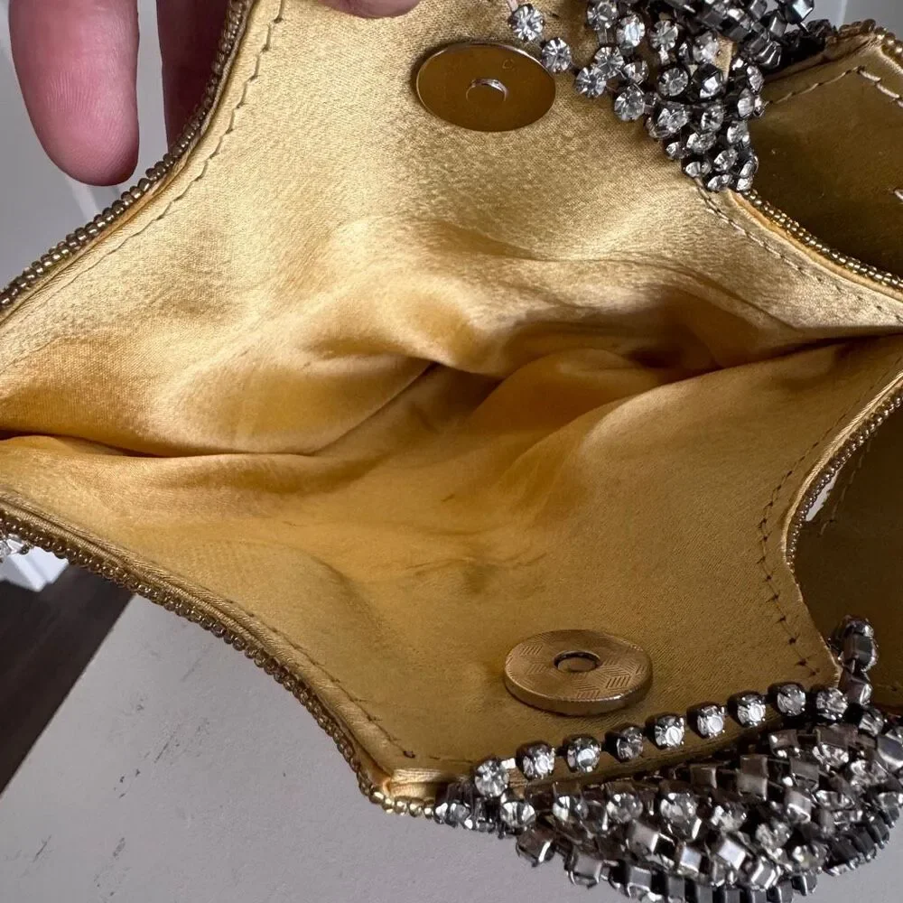 VTG Art Deco Gold Beaded Flapper 1920s Gatsby Evening Clutch Old Hollywood Glam